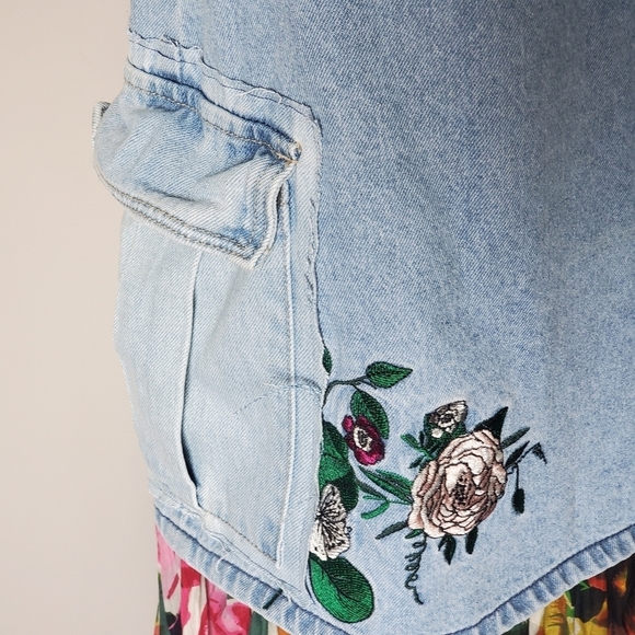 Upcycled H&M X Coachella Boho Cottagecore Embroidered Floral Denim Maxi Skirt - Picture 12 of 14